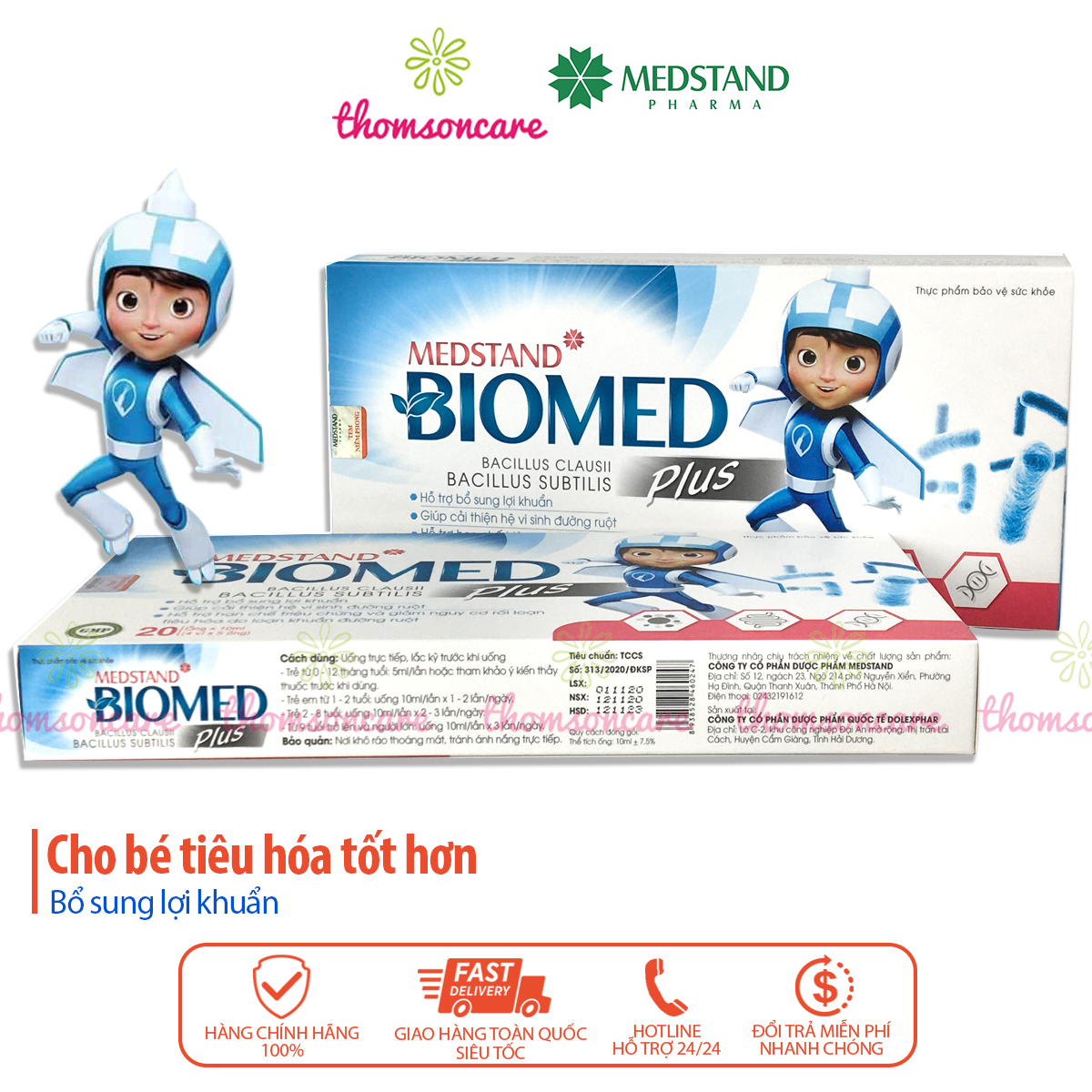 Men vi sinh Medstand Biomed Hộp 20 ống cho bé từ sơ sinh, bổ sung lợi khuẩn, giảm rối loạn tiêu hóa