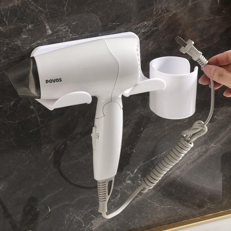 Giá Đỡ Máy Sấy Tóc Có Hộp Để Đồ Gắn Tường Nhà Tắm Bằng Nhựa Tự Dính