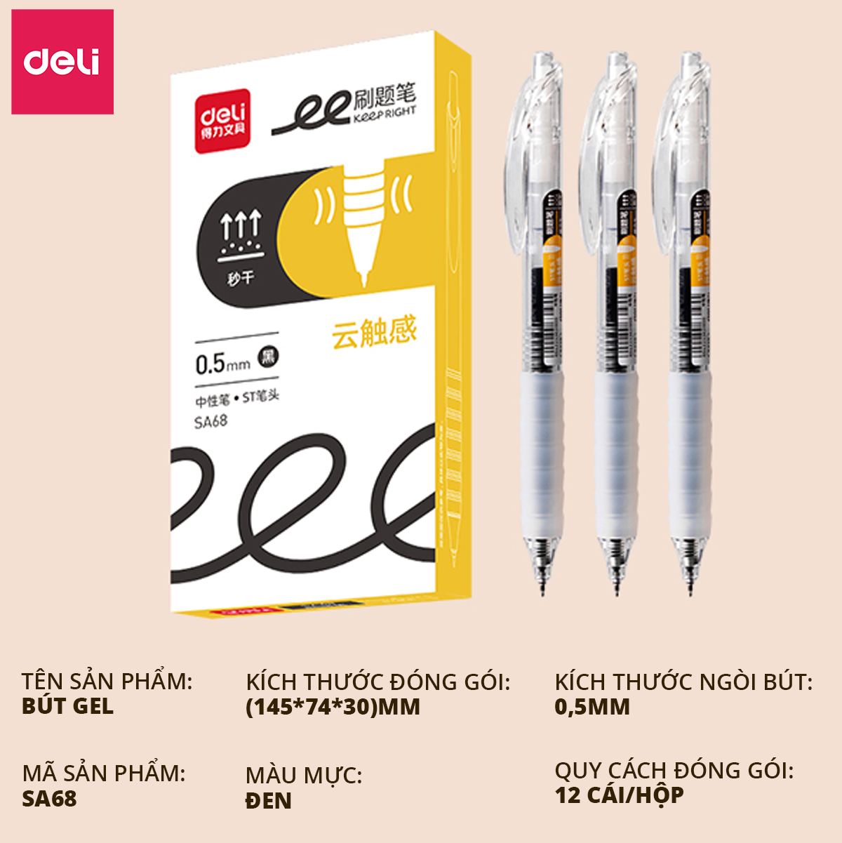 Bút Bi Nước Mực Gel Bấm Deli 0.5mm Đệm Tay Siêu Êm Ái Xinh Xắn Nhanh Khô Viết Đều Trơn Tru Nhiều Mực Có Ngòi Thay Thế