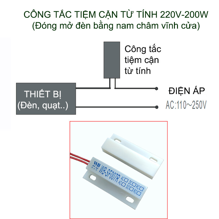 Công tắc từ tính 220V-200W WB-SF007R, đóng mở bằng nam châm vĩnh cửu, thường đóng-mở tùy chọn