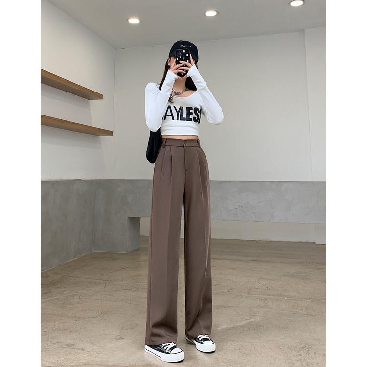 Quần Ống Rộng Dáng Suông Lưng Cao Cạp Thun Culottes Khóa Trước Màu Nâu QD33