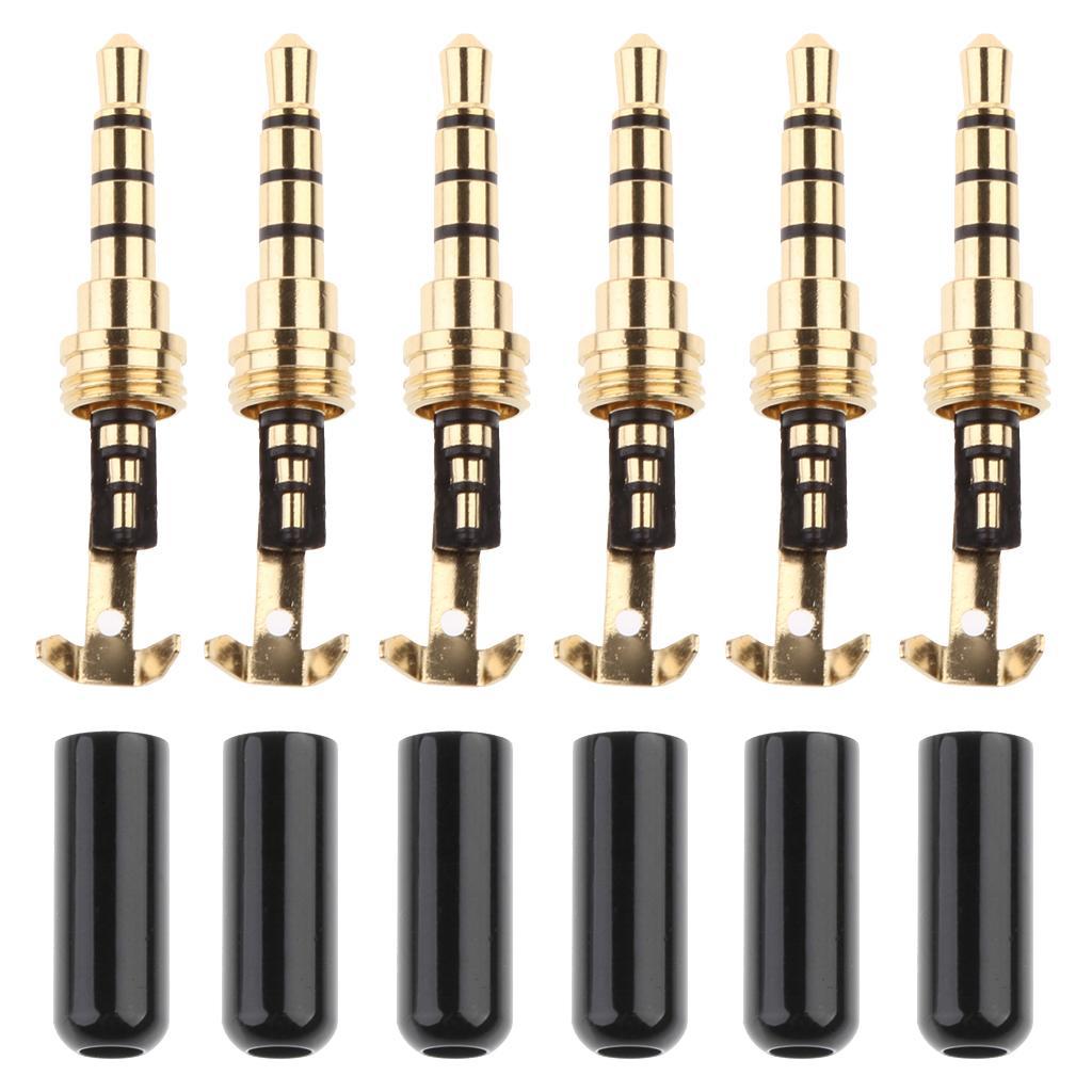 6 Pieces Replacement Gold Plated 4 Pole 3.5mm Male Repair Headphone Jack Plug