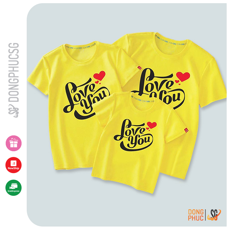 Áo gia đình Love you Đồ đôi mẹ và bé Đồng phục gia đình 3/4/5 người Thun cotton Màu vàng GD291VD