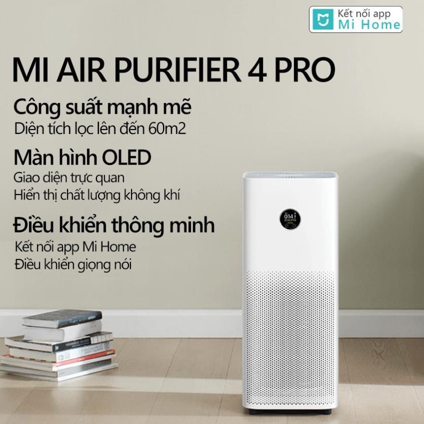 Máy lọc không khí Xiaomi Mi Smart Air Purifier 4 Pro , Tạo ion, Diện tích lọc lớn 60m2 Bản Quốc Tế - Hàng chính hãng