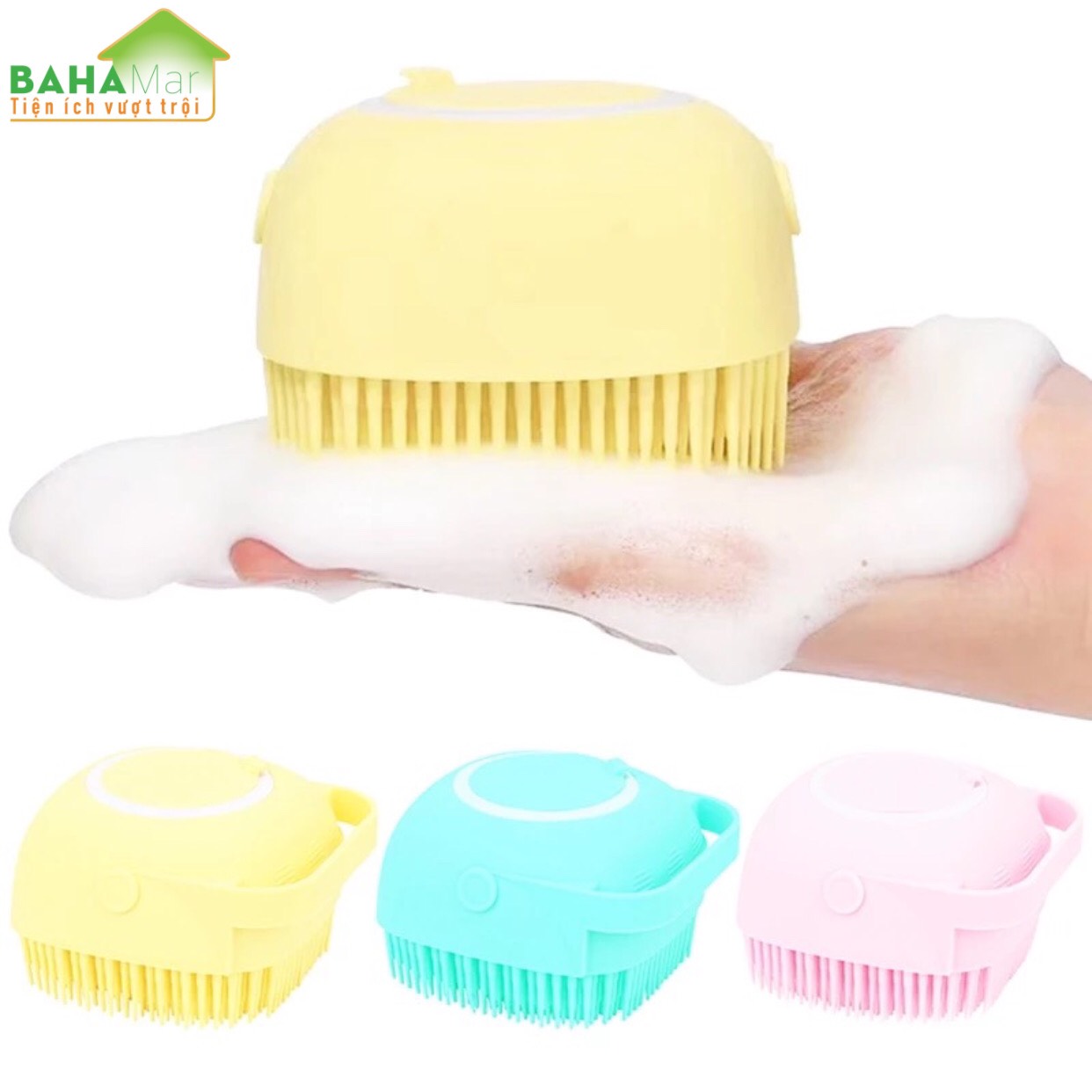 BÀN CHẢI TẮM SILICONE MỀM MASSAGE TẨY DA CHẾT CÓ NGĂN CHỨA SỮA TẮM