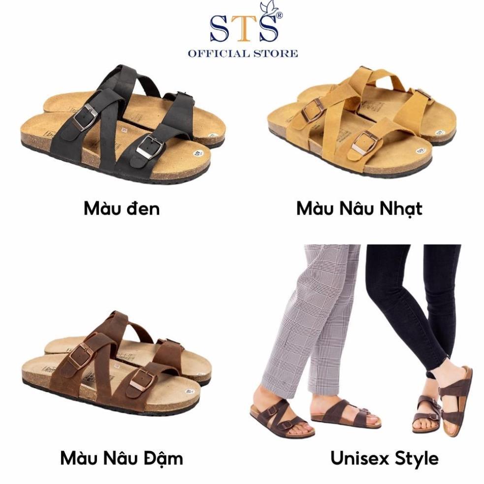 Dép Birken quai ngang chéo đế trấu bánh mì thấp DA BÒ THẬT NGUYÊN TẤM  cao cấp siêu bền xuất khẩu ST25 BH 6 tháng