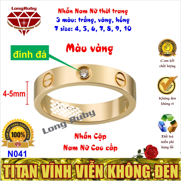 Nhẫn Cặp Đôi Nam Nữ Titan Đính Đá Sang Trọng | Nhẫn Thời Trang màu Trắng Vàng Hồng - N041T