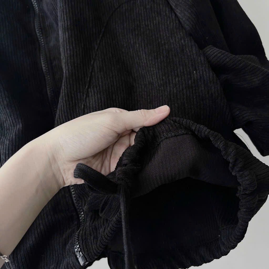 Áo Khoác Sơ Mi Nhung Gân kaki Chữ WZS , Dây Rút , Tay Phồng Có Nón Form Rộng Unisex Hàn Quốc Đẹp - BASIC Nam Nữ