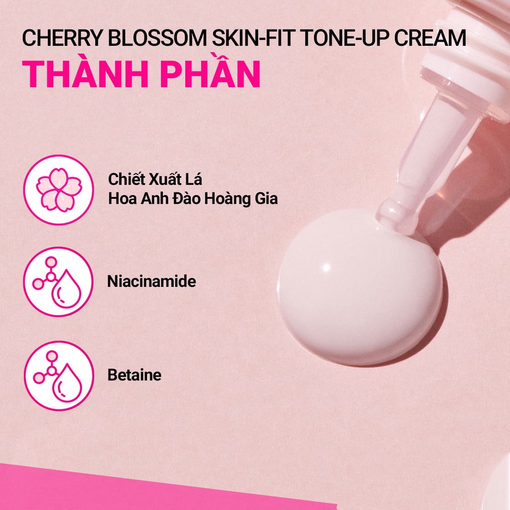 Kem dưỡng ẩm làm sáng chống nắng cho da innisfree Cherry Blossom Glow Skin-Fit Tone-Up Cream SPF 50+PA++++ 50ml