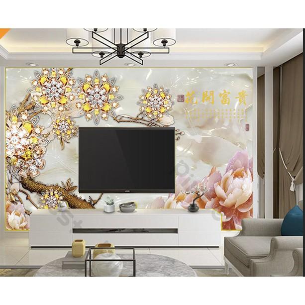 Tranh dán tường Hoa trang sức cao cấp phong cách Châu Âu, tranh dán tường 3d hiện đại MS629701