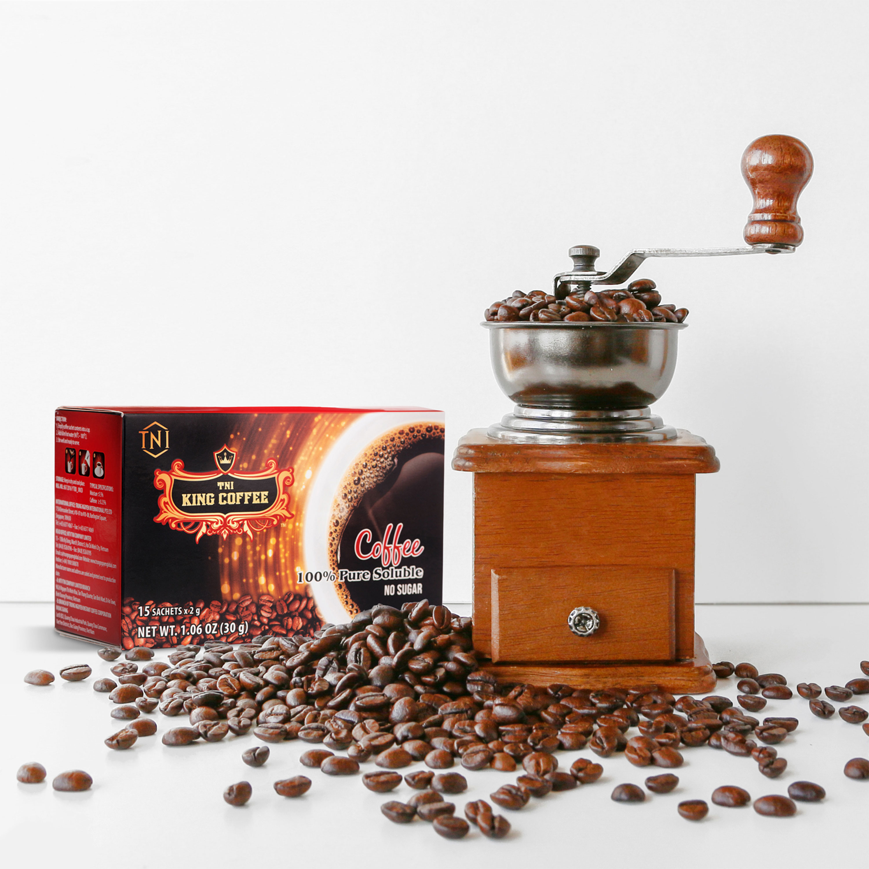 Combo 5 Cà Phê Hòa Tan 100% Đen Thuần Khiết KING COFFEE - Hộp 15 gói x 2g