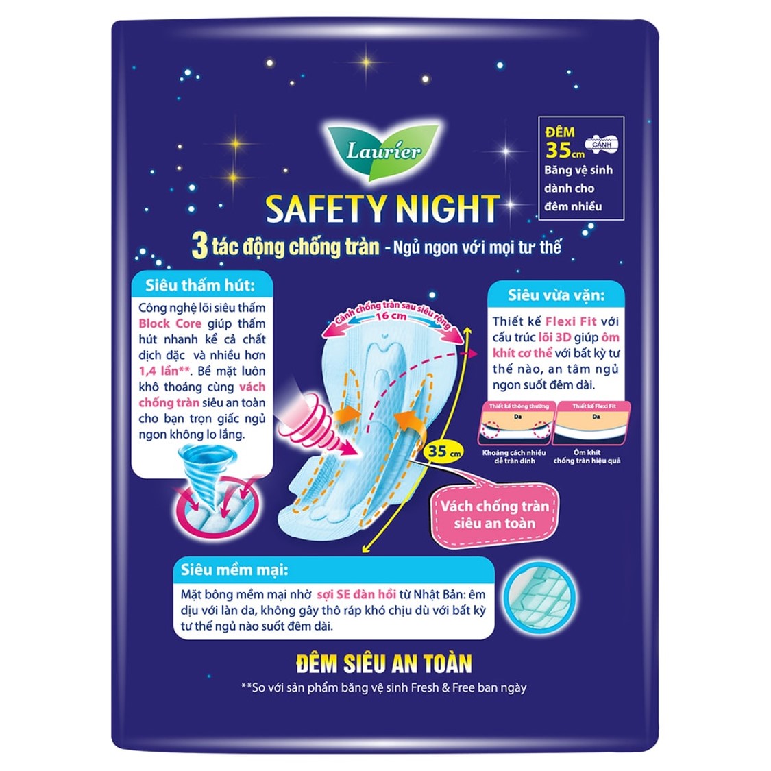 Combo 3 gói Băng Vệ Sinh Ban Đêm Laurier Safety Night chống tràn