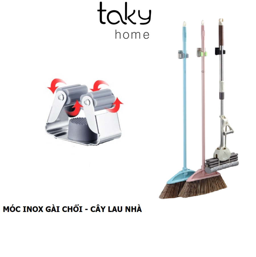 Giá Inox Treo Cây Lau Nhà Gắn Tường, Khô Ráo - Gọn Gàng - Ngăn Nắp, Gắn Keo Siêu Chắc Không Khoan Đục - TakyHome 4031