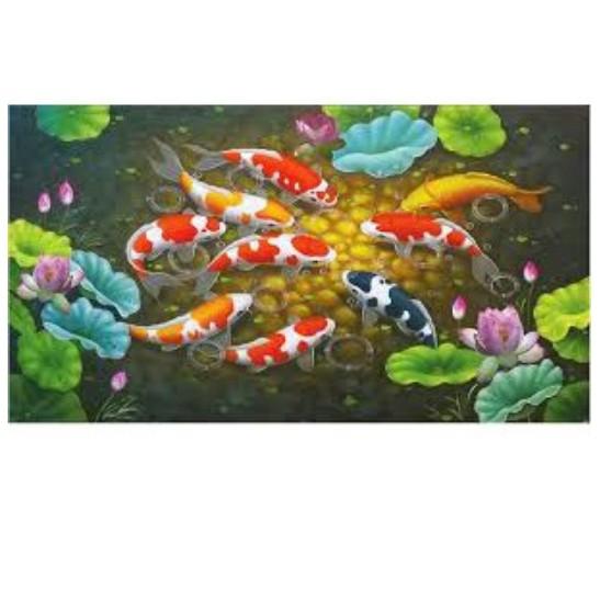 Tranh Đính Đá CÁ CỬU NGƯ QUẦN HỘI . Kích Thước: 1m2 x 65cm - 1m6 x 90cm