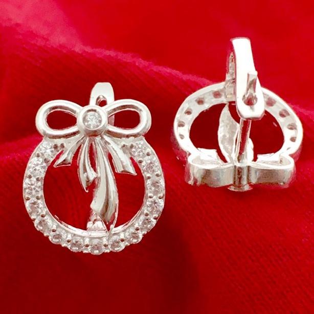 Khuyên tai nữ hình nơ chất liệu bạc 925 kiểu khóa bật đeo sát tai đính đá cao cấp trang sức Bạc Quang Thản - QTBT143