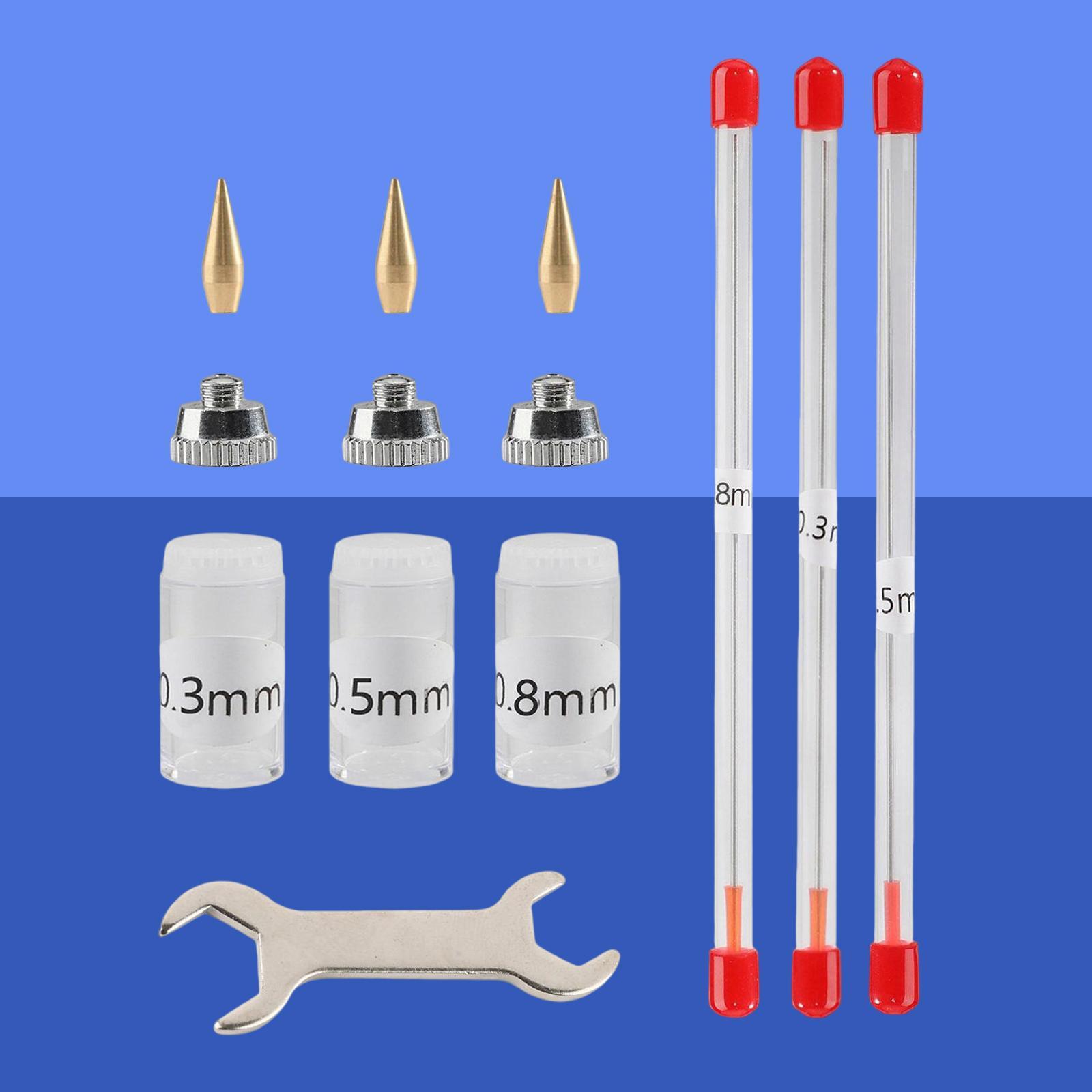 11Pcs 0.3mm 0.5mm 0.8mm Airbrush Nozzle Kits Supplies Mini Wrench Professional with Cleaning Tool Airbrush Spare Parts for Replacement Parts