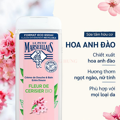 Sữa tắm 92% hữu cơ Le Petit Marseillais (650ml) - Hàng chính hãng
