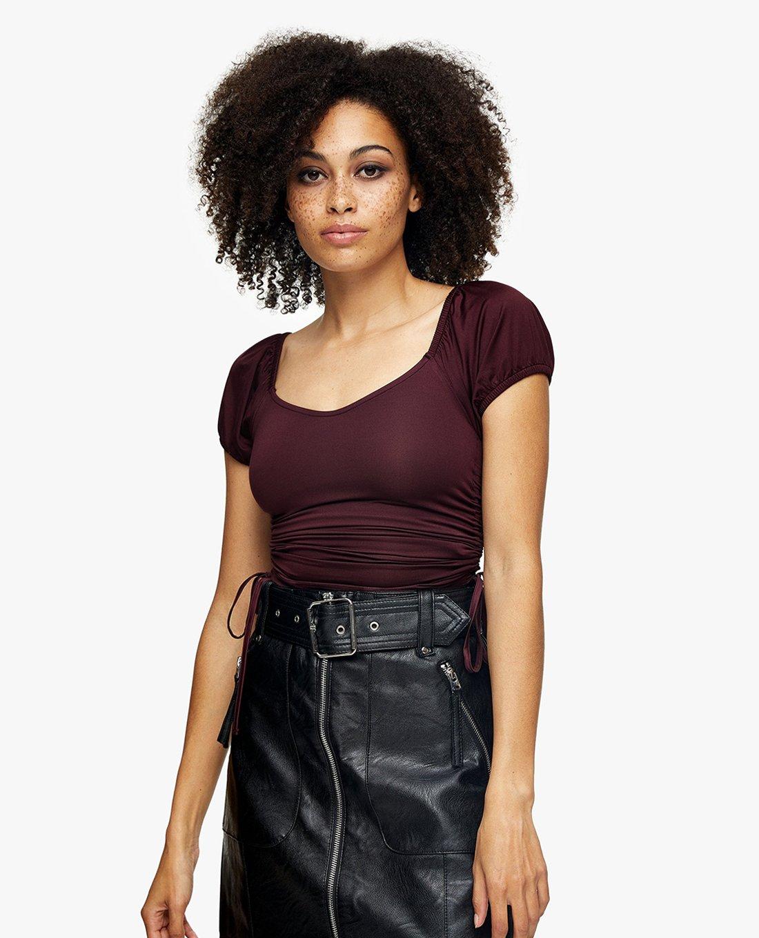 TOPSHOP - Áo kiểu nữ ngắn tay phối dây rút Satin Ruch Side 04G07TPLM