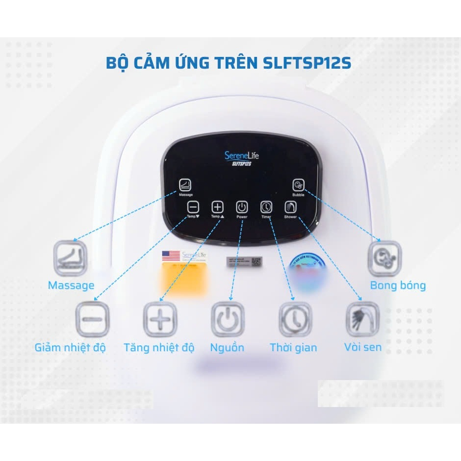 Bồn ngâm chân massage cao cấp USA 6 con lăn tự động, vòi phun massage, Serenelife SLIFTSP12 nhập khẩu