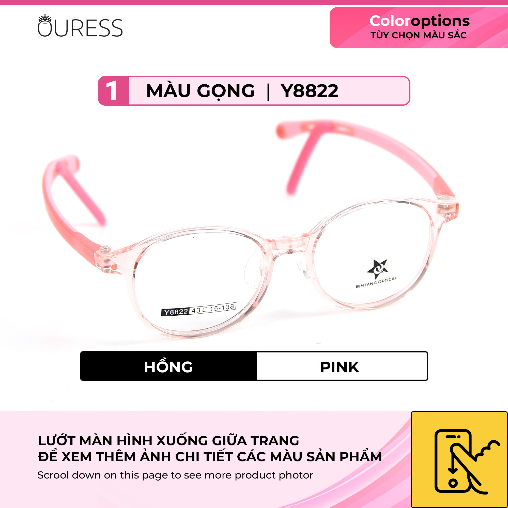 Gọng kính nhựa thời trang trẻ em unisex siêu nhẹ siêu bền OURESS Y8822