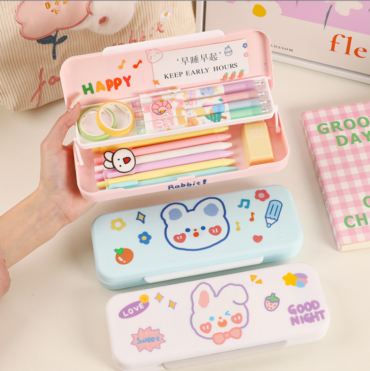 Hợp Đựng Bút 2 Tầng 2 Ngăn Để Dụng Cụ Học Tập Cho Bé Bằng Nhựa ABS An Toàn Dễ Thương Cho Bé ( Họa tiết ngẫu nhiên)