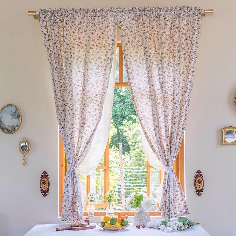 Rèm cửa sổ họa tiết hoa hồng vintage, rèm vải hoa xinh xắn trang trí decor phòng ngủ, màn chống nắng cao cấp