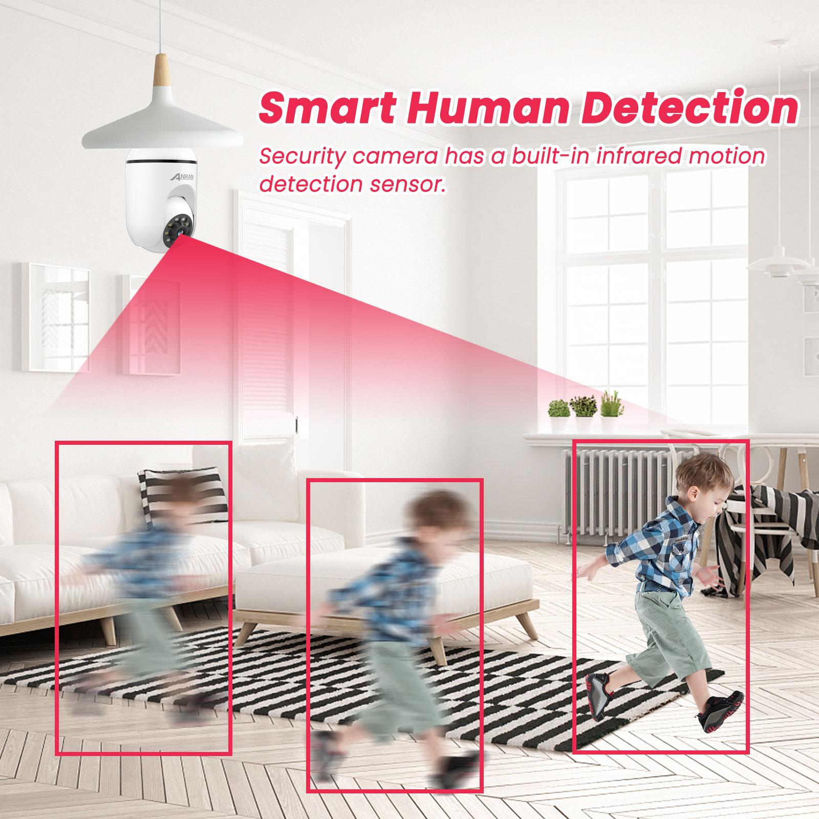 Camera IP Wifi bóng đèn ANRAN 1080P Cơ sở E27 Giám sát an ninh 360 ° Theo dõi tự động Tầm nhìn ban đêm đủ màu Cảm biến không dây ngoài trời Kích thước: Camera 1080P 64GB