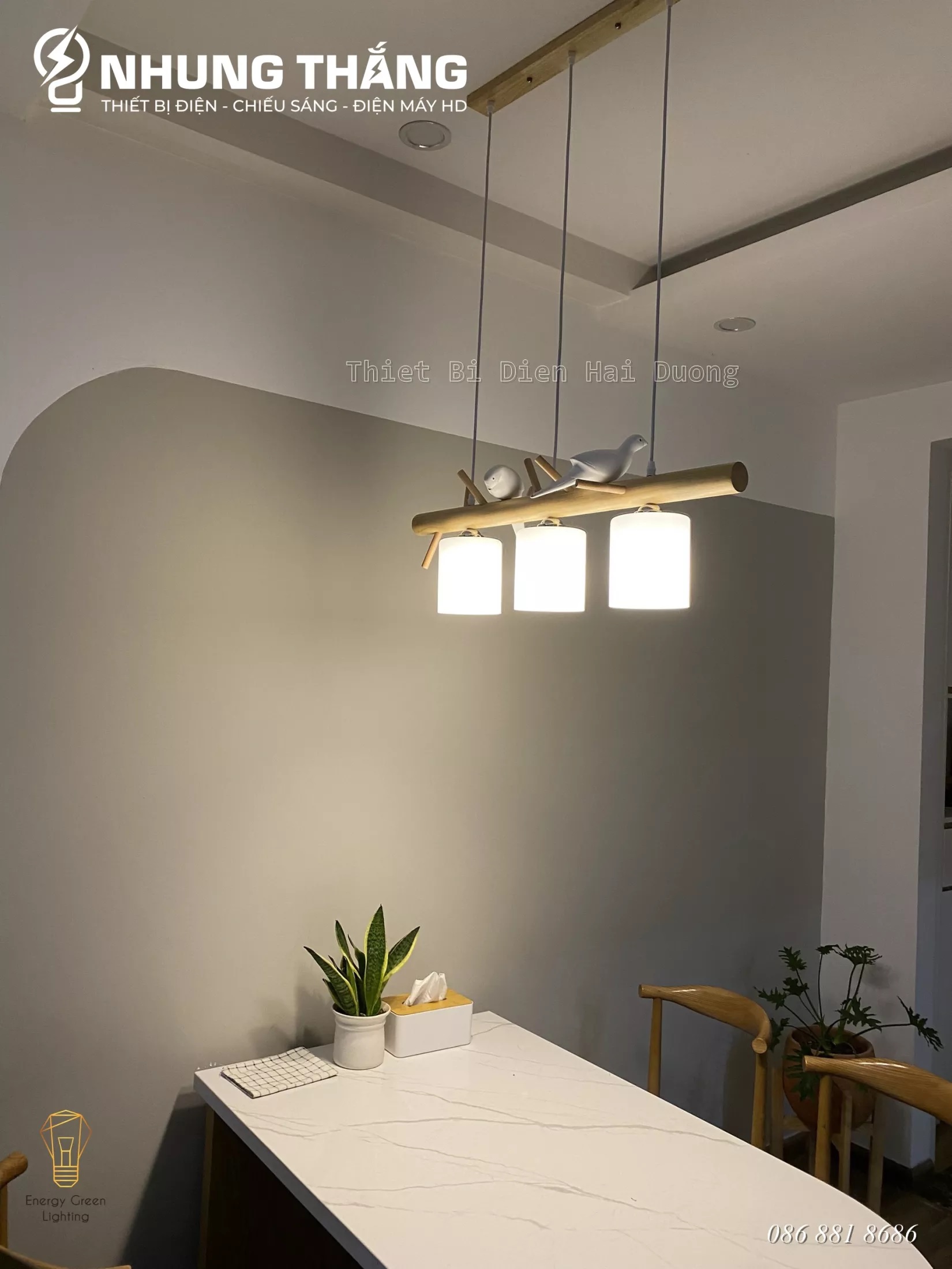 Đèn Thả Trần Trang Trí Phong Cách Bắc Âu Vintage 3 Chao Thân Gỗ Đế gỗ - TN322 - Kèm 3 Bóng Led