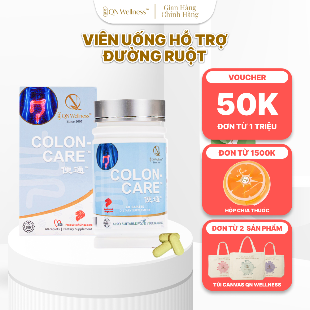 Viên Uống Bổ Sung Colon Care QN Wellness Chiết Xuất Lô Hội, Hạt Mã Đề & Hạt Cassia Hỗ Trợ Đường Ruột, Bổ Sung Chất Xơ, Cải Thiện Trao Đổi Chất - Hộp 60 Viên