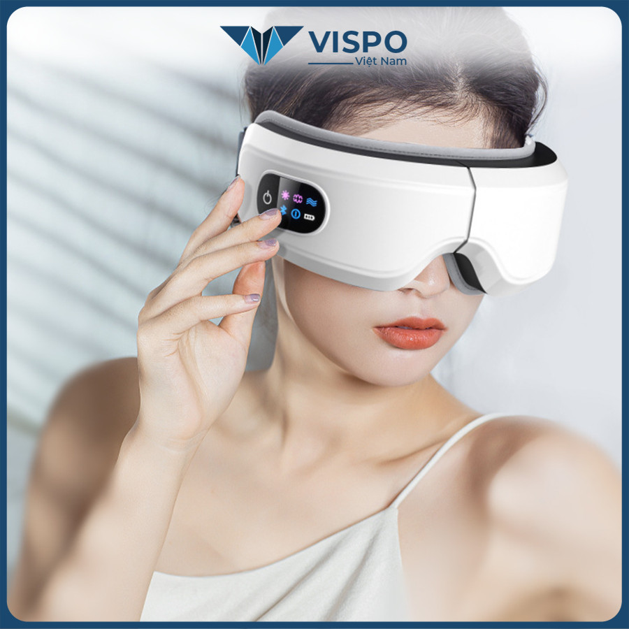 Máy Massage Mắt VISPO VP-M21W - EYES CARE MASSAGE Không Dây Kết Nối Bluetooth - Mát Xa Túi Khí Kết Hợp Nhiệt Ấm - Giảm Nhức Mỏi Mắt, Giảm Quầng Thâm, Cải Thiện Giấc Ngủ