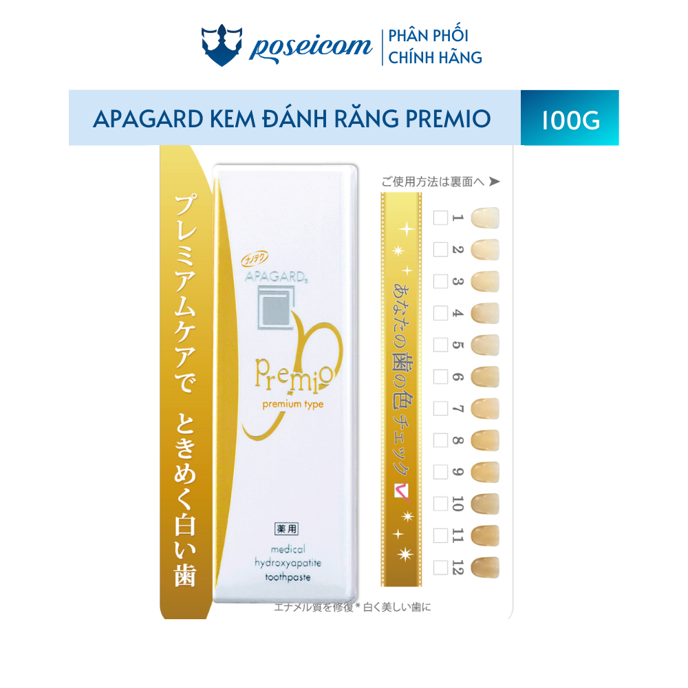 Kem Đánh Răng Nhật Bản Siêu Trắng Apagard Premio Premium hộp màu vàng 100g Poseicom 4987643122077