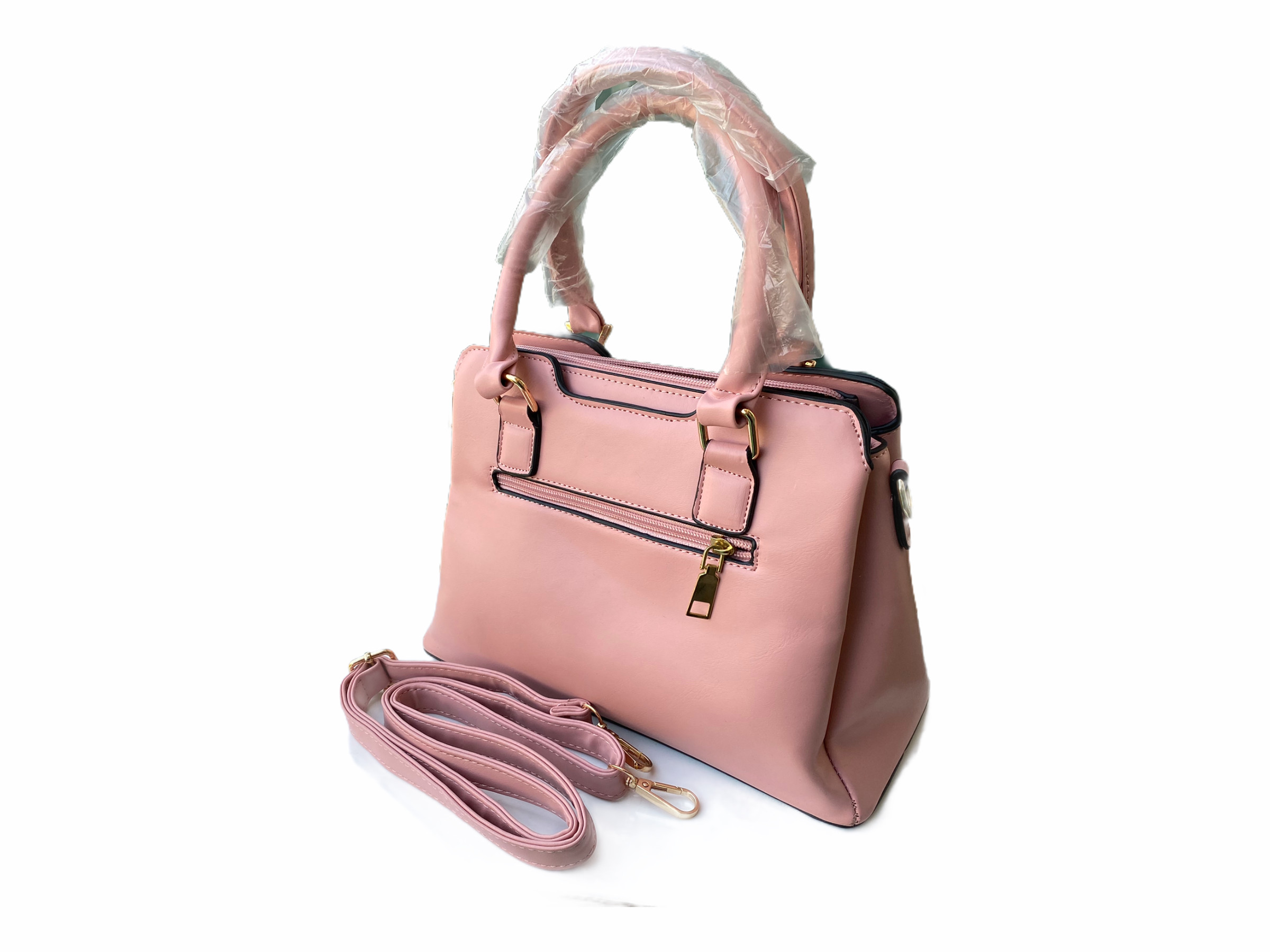 Túi nữ xách tay thời trang 11420 da ép caro chéo thân nối sóng hồng phấn