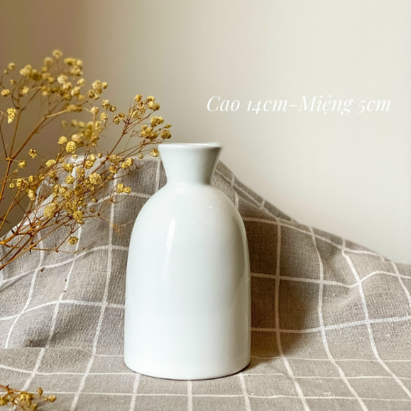 Lọ Hoa Gốm Sứ Mini Bát Tràng Men Trắng Mỹ Nghệ Việt