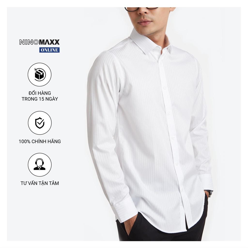 Áo Sơ Mi Nam Ninomaxx cổ bẻ dài tay trắng kẻ dọc %100 cotton mã 1909042