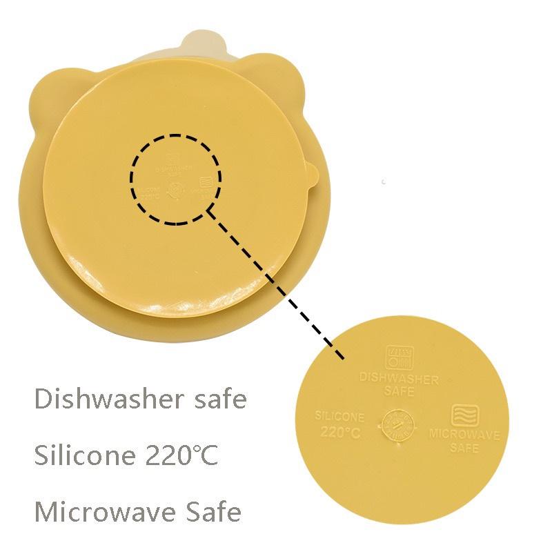 Khay ăn dặm silicon hình gấu có đế hút chân không chống đổ an toàn cho bé KHAY3