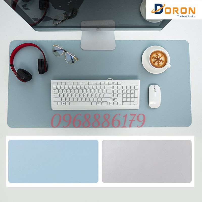 Bàn Di Chuột - Miếng Lót Chuột Cỡ Lớn Doron - Hdc01 Size 40X80, 45X90 Cm - Kiêm Deskpad Thảm Da, Trải Bàn Làm Việc Chống Nước Dùng Được Hai Mặt - Hàng Nhập Khẩu - 45X90 Cm - Xanh Ngọc - Ghi