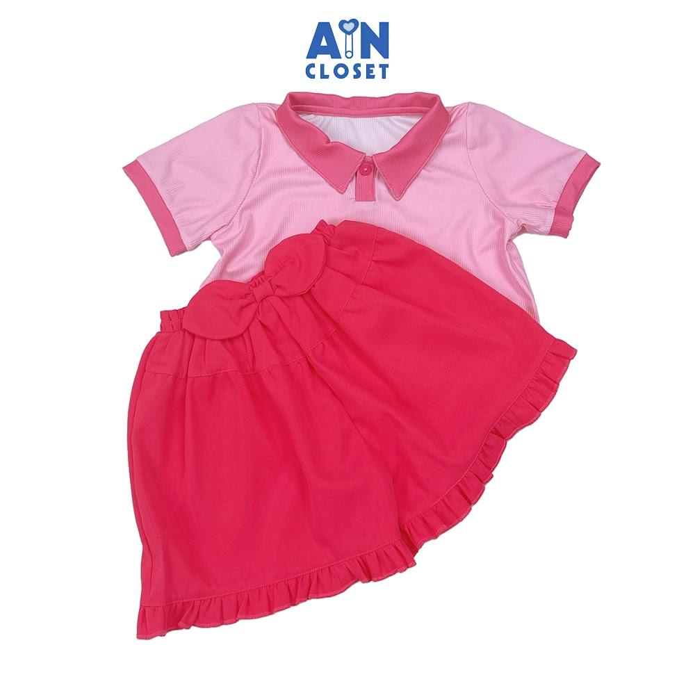 Bộ quần áo Ngắn bé gái họa tiết Gấu và Dâu Hồng Thun cotton - AICDBG8FJNHF - AIN Closet