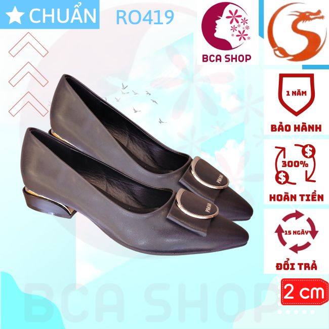 Giày búp bê nữ 2 phân mẫu RO419 thời trang cao cấp ROSATA bít mũi nhấn nơ và gót cực xinh màu đen