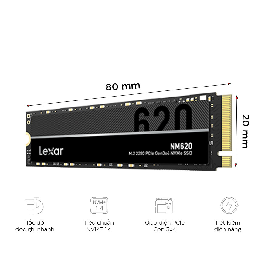 Ổ cứng SSD M.2 Lexar NM620 256GB NVMe 2280 PCle Gen 3x4 - Hàng chính hãng DigiWorld phân phối