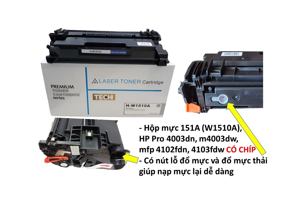 Hộp mực 151A (W1510A) TECH có sẵn chíp dùng cho máy in HP Pro 4003dn, M4003dw, MFP 4103fdn, 4103fdw - Hàng Nhập Khẩu