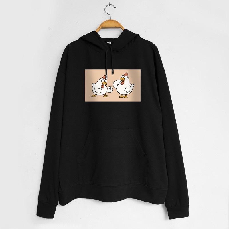 áo hôodie unisex nam nữ hình hai con gà có big size vải nỉ bông cao cấp