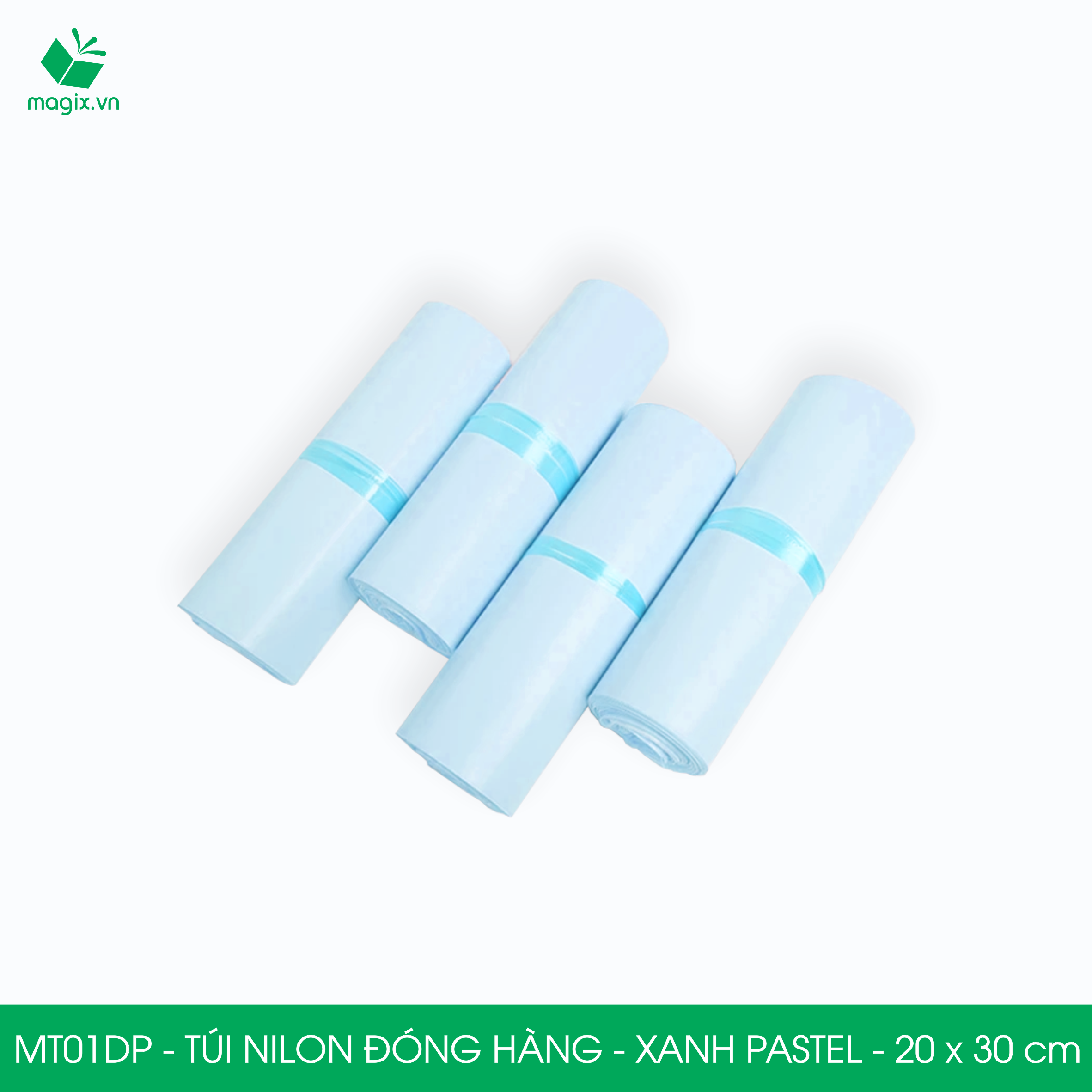 MT01DP - 20x30 cm - Túi nilon gói hàng - 100 túi niêm phong đóng hàng màu xanh pastel