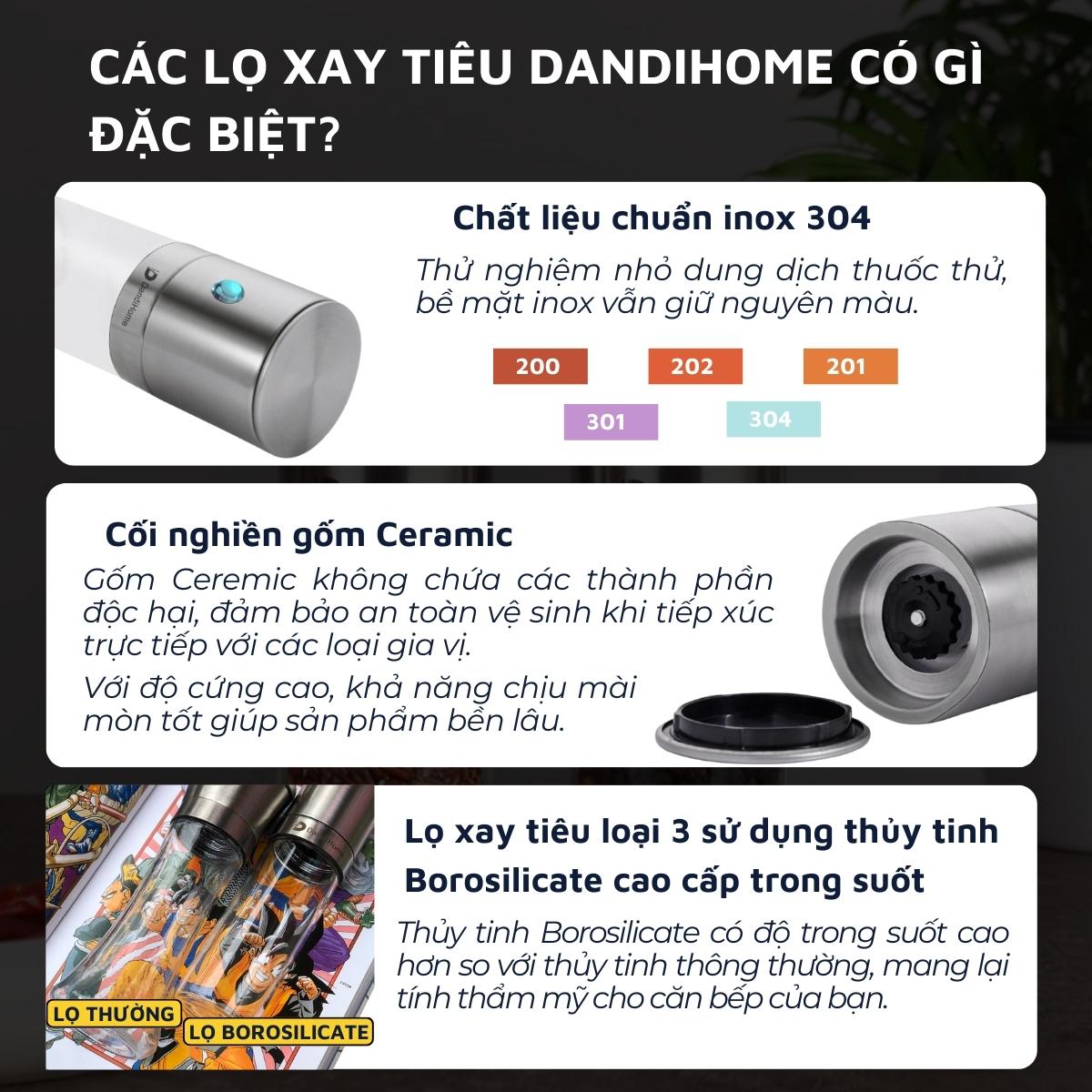 Lọ xay tiêu Inox 304 DandiHome cao cấp