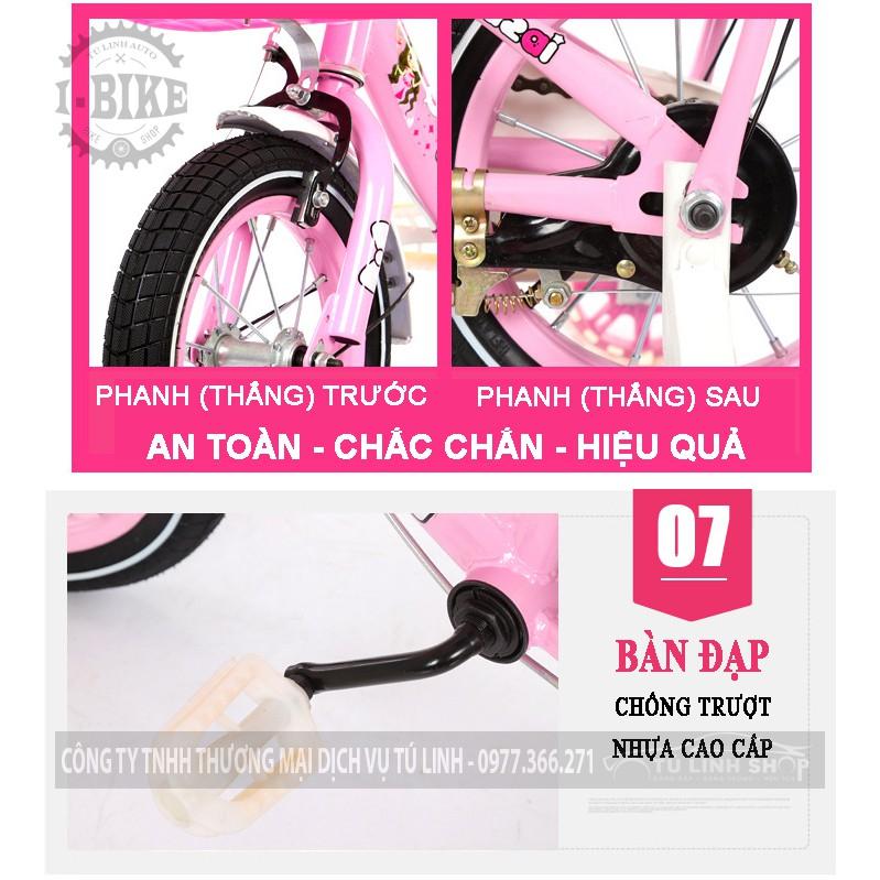 Xe đạp trẻ em cho bé gái từ 3 đến 10 tuổi - Màu hồng, khung thép cao cấp