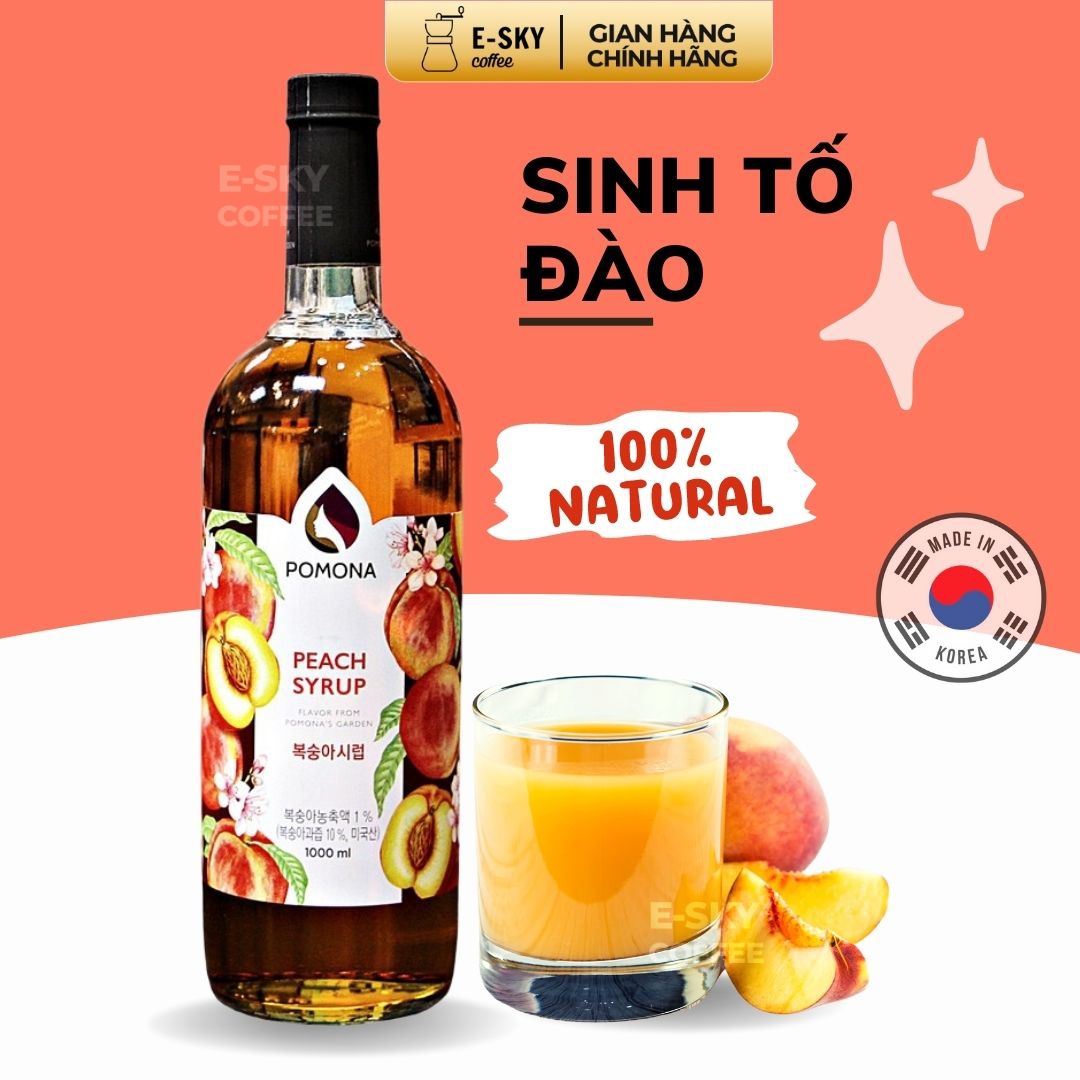 Siro Đào Pomona Peach Syrup Nguyên Liệu Pha Chế Hàn Quốc Chai Thủy Tinh