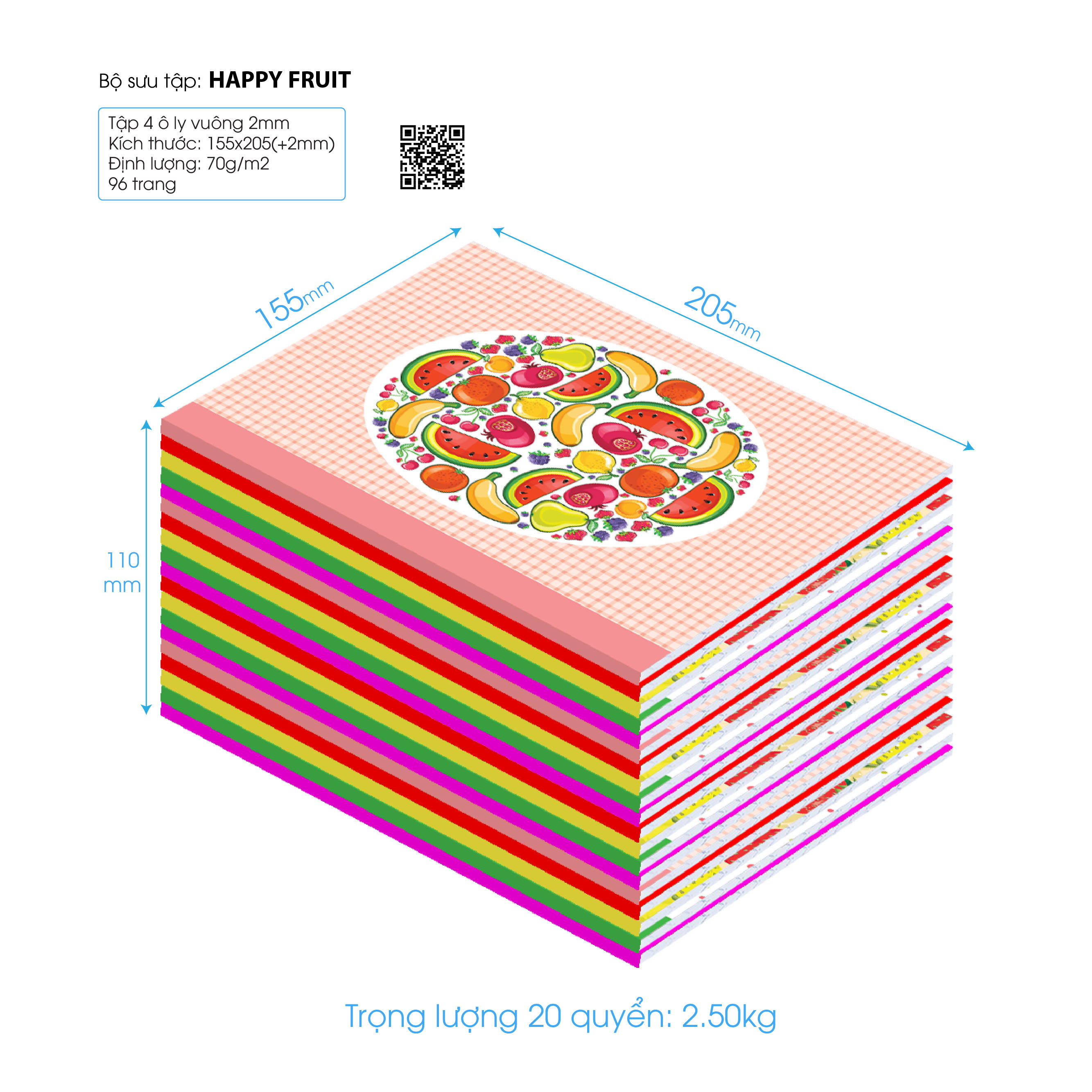 [HCM]20 cuốn Tập Happy Fruit, 96 trang ruột 70 (TAB007c)