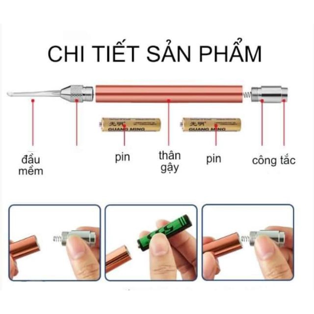 Bộ Dụng Cụ Lấy Ráy Tai Có Đèn Led Cao Cấp Kèm Hộp Đựng Sịn Sò Sử Dụng Cổng Sạc USB Tặng Kèm Kính Lúp