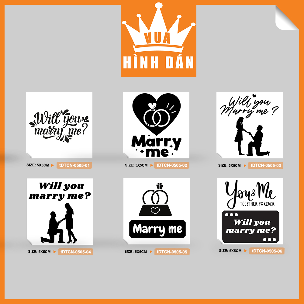 Set 50/100 nhãn dán WILL YOU MARRY ME (5x5cm) - tem CẦU HÔN dán hộp, gói quà, túi hàng (4.003)