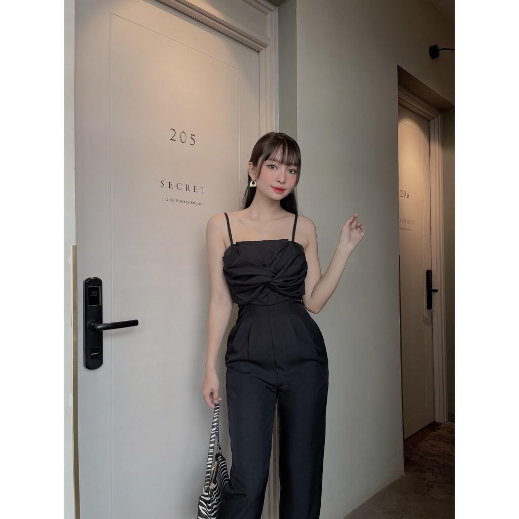 Jumpsuit đồ bay chéo nơ ngực, form chuẩn sang trọng