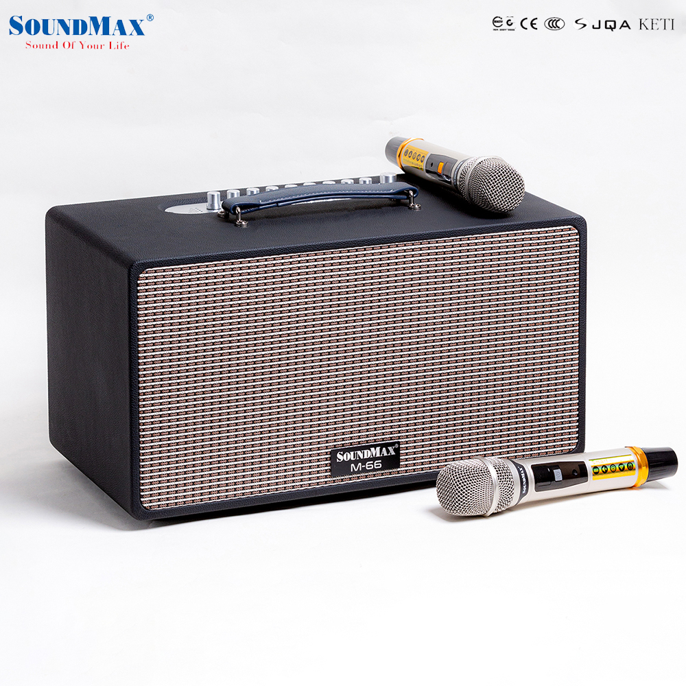 Loa karaoke xách tay SoundMax M-66 | Portable Karaoke Speaker SoundMax M66 | 3 Đường Tiếng, Bass 6.5 Inch, công suất thực 100W | Bluetooth, USB, HDMI, Optical, TRS, USB, Ngõ Vào Guitar | Pin 12000mAh, Thời Gian Sử Dụng 6 Giờ - Hàng Chính Hãng